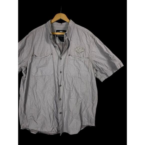 Harley Davidson Shirt Size XL Button Down Mens Gray Biker Grunge Spell Out - Picture 5 of 13